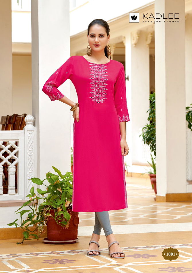 Aneri By Kadlee Rayon Designer Kurtis Wholesale Price In Surat